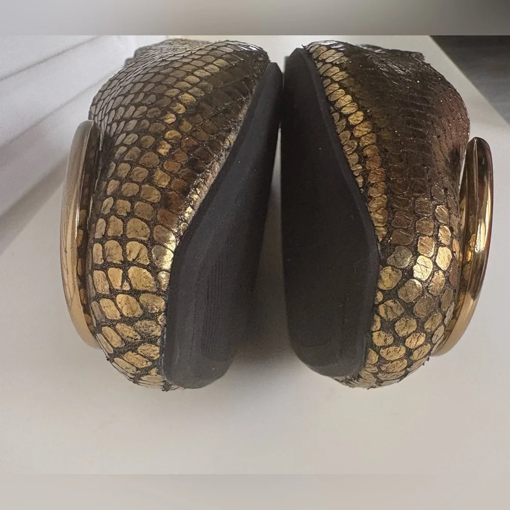 Anne Klein Women's Olivet Ballet Flat, Gold/Black color size 7